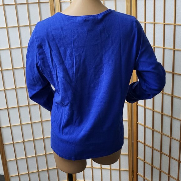 Karen Scott royal blue long sleeve Christmas holiday t-shirt sequin lights EUC - Picture 4 of 8